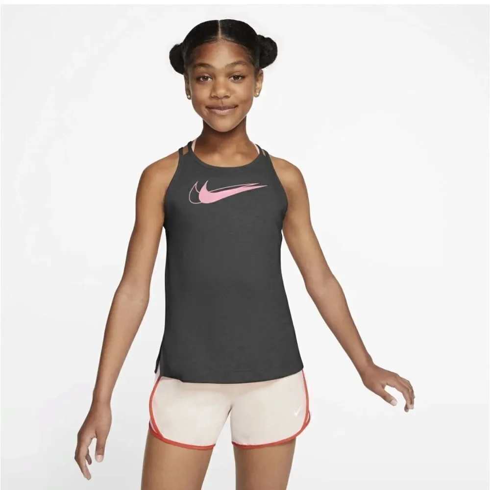 Nike Girls' Trophy Training Tank Top Medium Grey with Baby Pink Swoosh